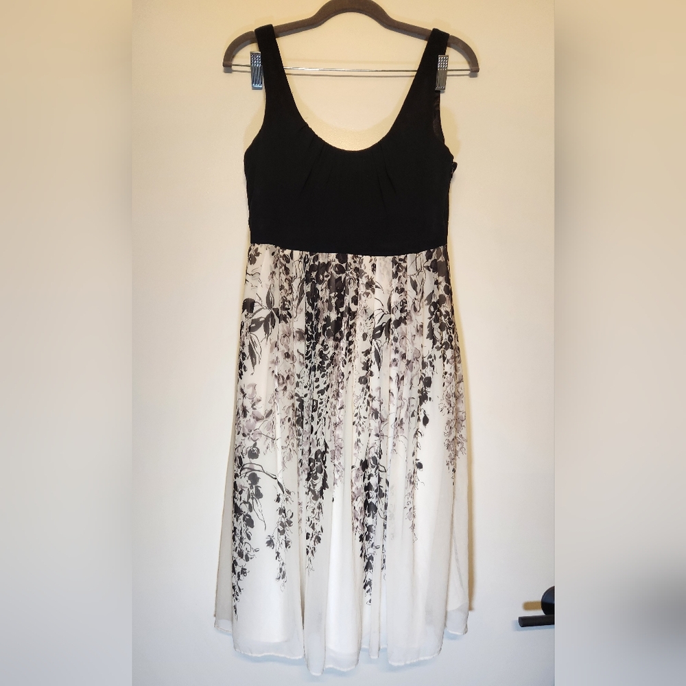 Donna Rico Silk Chiffon Dress Size 6 Sleeveless Black White Layered Flowy Skirt